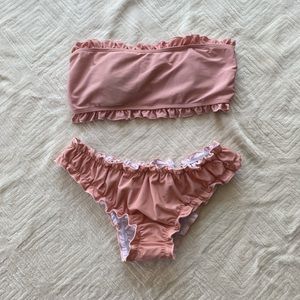 Frill Trim Knot Bandeau Bikini Swimsuit